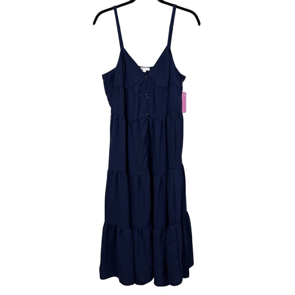 Riley & Rae Midi Tiered Dress Navy Blue - Size 14